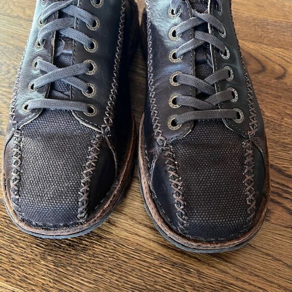 Dr Doc Martens Y2K Stitched Leather Canvas Shoe Mens 11 Brown Lace Up Bowling - Picture 8 of 9